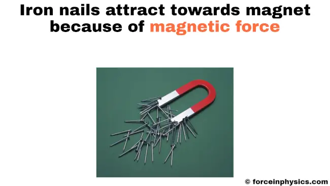 Example of magnetic force - Iron nails attract towards magnet