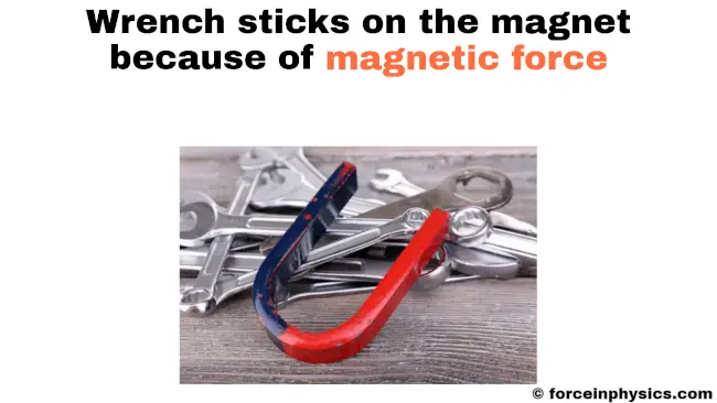 Example of magnetic force - Wrench sticks on the magnet