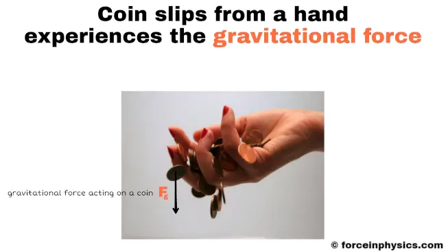 Gravitational force meaning - Coin slips from a hand