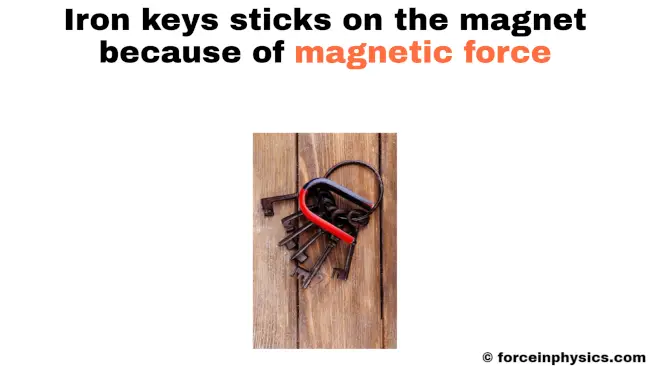 Magnetic force example in our daily life - Iron keys sticks on the magnet